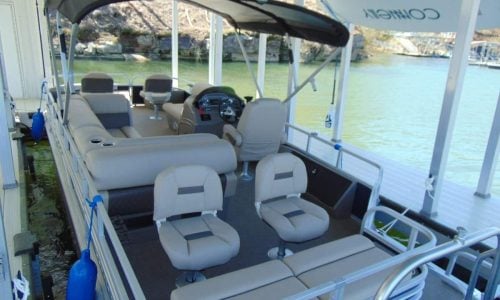 Four swivel fishing seats with plenty of nearby storage.